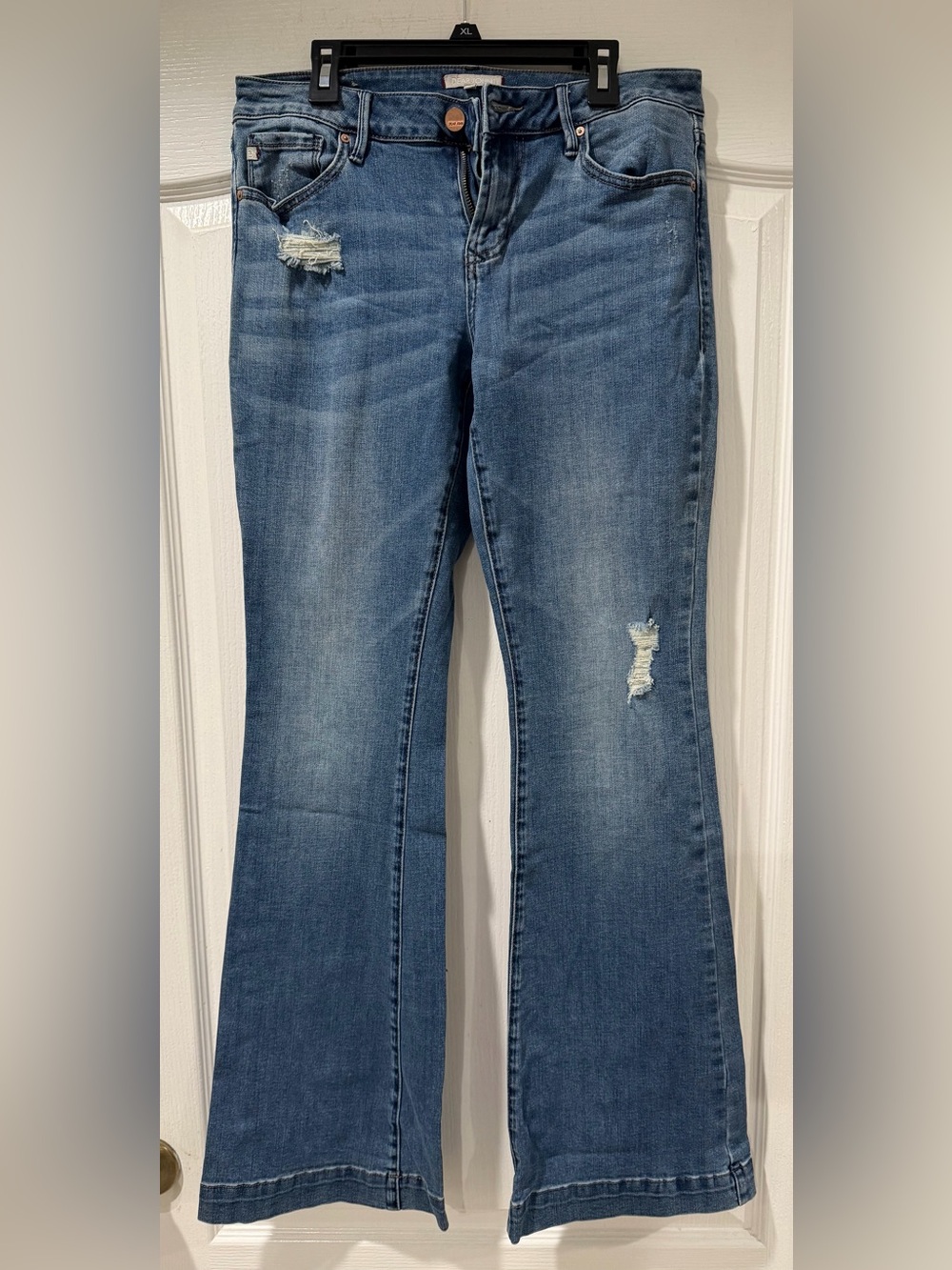 Dear John Medium Blue Flare Jeans with Distressed Details size 27